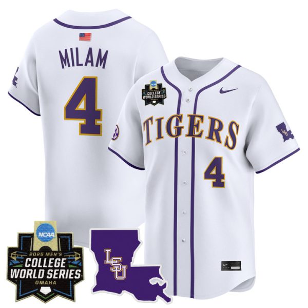 LSU Tigers 2025 World Series Vapor Premier Limited Jersey Stitched White Steven Milam