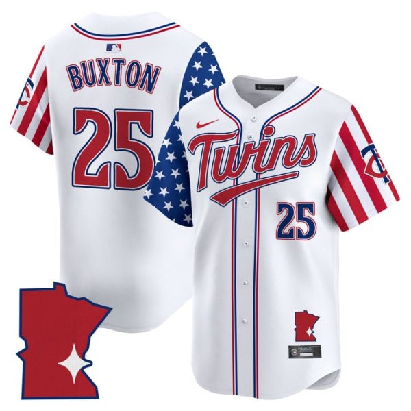 Minnesota Twins 2025 Independence Day Vapor Premier Limited Jersey Stitched White Byron Buxton