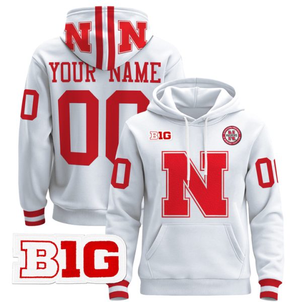 Nebraska Cornhuskers 2024 Custom Pullover Stitched Hoodie - White