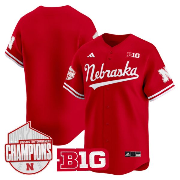 Nebraska Huskers Back 2 Back Champions Patch Vapor Premier Limited Jersey Stitched Scarlet Team