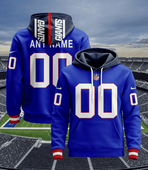 New York Giants Pullover Custom Stitched Hoodie - Blue
