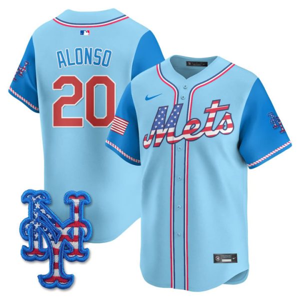 New York Mets 2025 Fourth of July Vapor Premier Limited Jersey Stitched Light Blue Alternate Pete Alonso