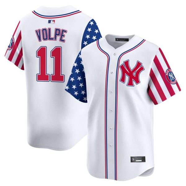 New York Yankees 2025 Independence Day Vapor Premier Limited Jersey Stitched White Anthony Volpe