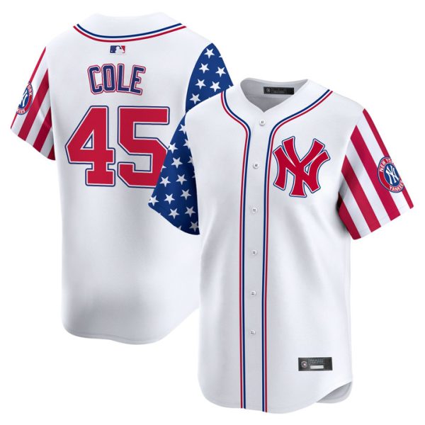 New York Yankees 2025 Independence Day Vapor Premier Limited Jersey Stitched White Gerrit Cole