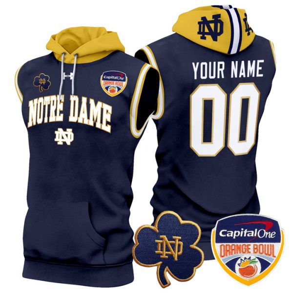 Notre Dame Fighting Irish Orange Bowl Patch Custom Sleeveless Stitched Hoodie - Navy