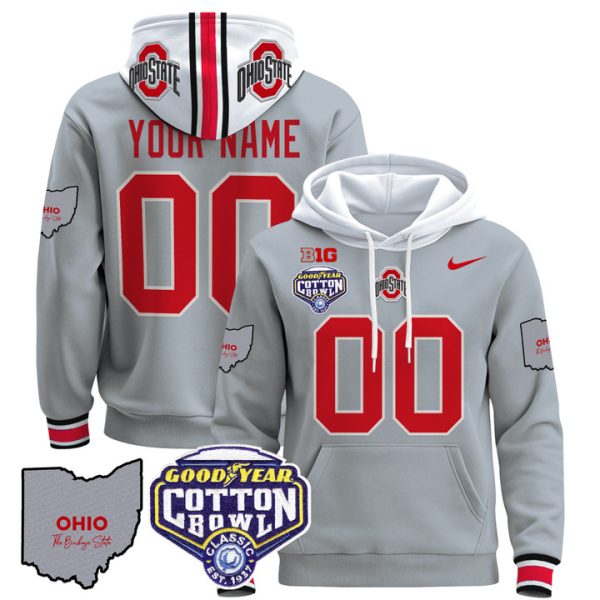 Ohio State Buckeyes Cotton Bowl Patch Custom Pullover Stitched Hoodie - Gray