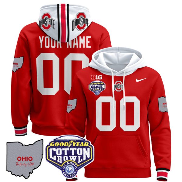 Ohio State Buckeyes Cotton Bowl Patch Custom Pullover Stitched Hoodie - Red