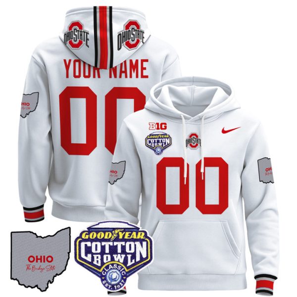Ohio State Buckeyes Cotton Bowl Patch Custom Pullover Stitched Hoodie - White