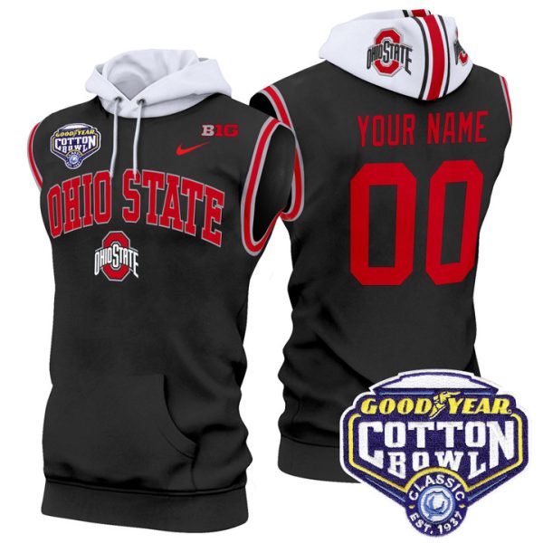 Ohio State Buckeyes Cotton Bowl Patch Custom Sleeveless Stitched Hoodie - Black