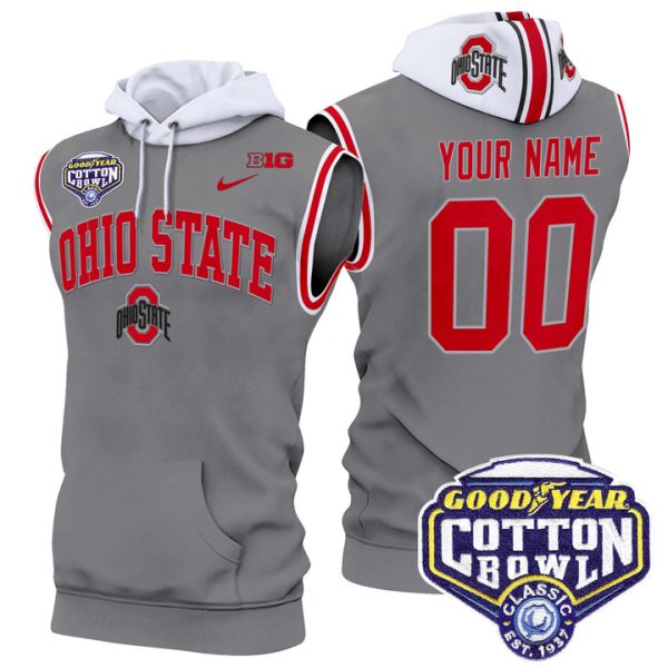 Ohio State Buckeyes Cotton Bowl Patch Custom Sleeveless Stitched Hoodie - Gray