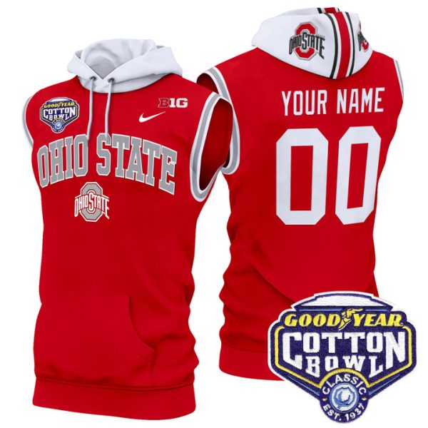 Ohio State Buckeyes Cotton Bowl Patch Custom Sleeveless Stitched Hoodie - Red