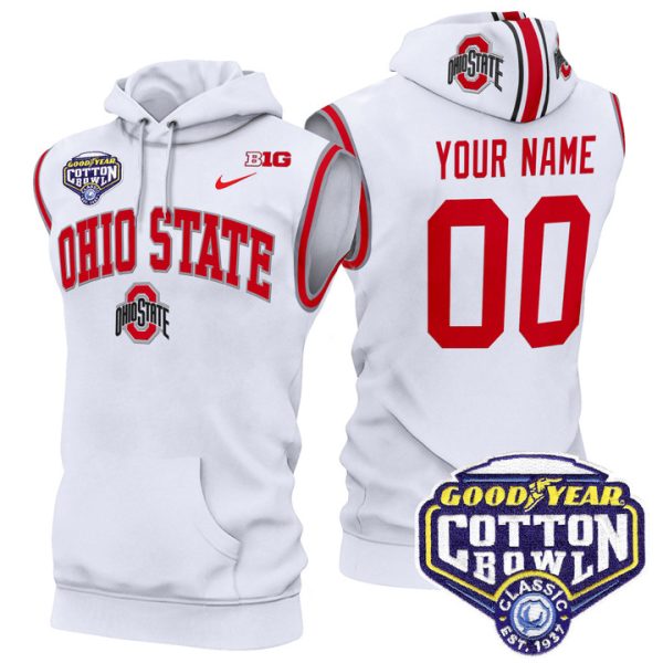 Ohio State Buckeyes Cotton Bowl Patch Custom Sleeveless Stitched Hoodie - White