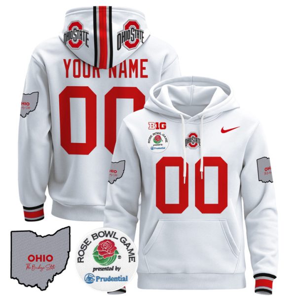 Ohio State Buckeyes Rose Bowl Custom Pullover Stitched Hoodie - White