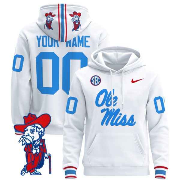 Ole Miss Rebels 2024 Custom Pullover Stitched Hoodie - 2024 White
