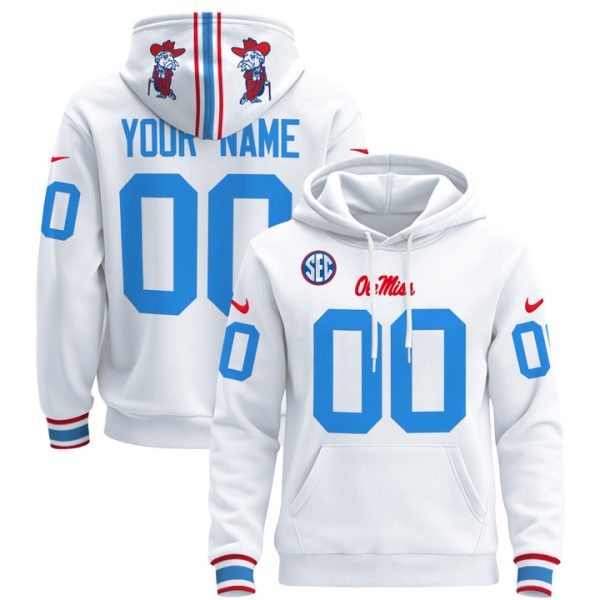 Ole Miss Rebels 2024 Custom Pullover Stitched Hoodie - 2024 White
