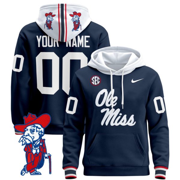 Ole Miss Rebels 2024 Custom Pullover Stitched Hoodie - Navy