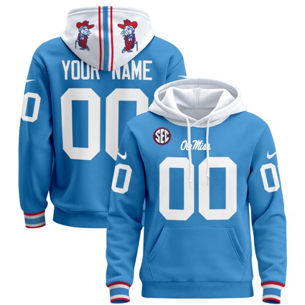 Ole Miss Rebels 2024 Custom Pullover Stitched Hoodie - Powder Blue
