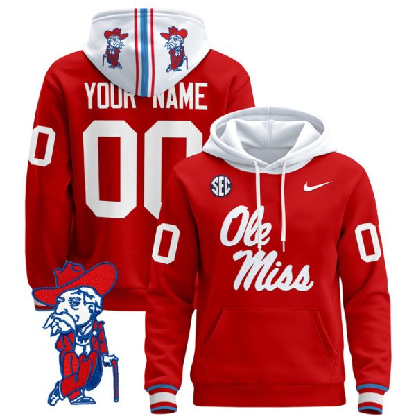 Ole Miss Rebels 2024 Custom Pullover Stitched Hoodie - Red