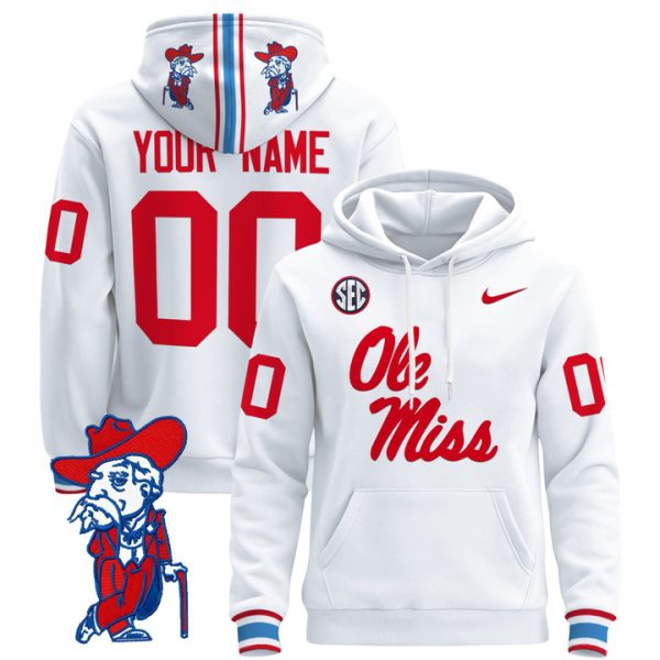 Ole Miss Rebels 2024 Custom Pullover Stitched Hoodie - White