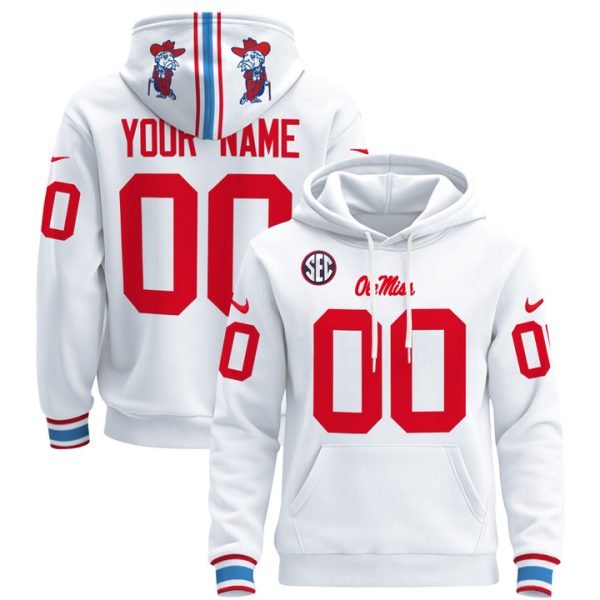 Ole Miss Rebels 2024 Custom Pullover Stitched Hoodie - White