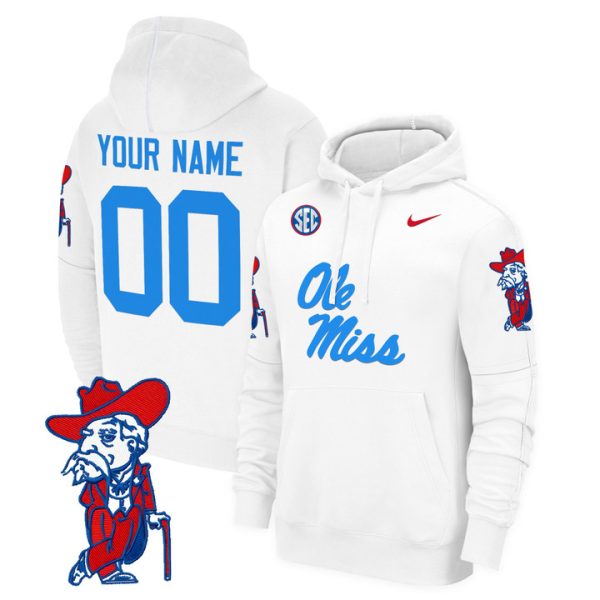 Ole Miss Rebels 2024 Fleece Custom Pullover Stitched Hoodie - 2024 White