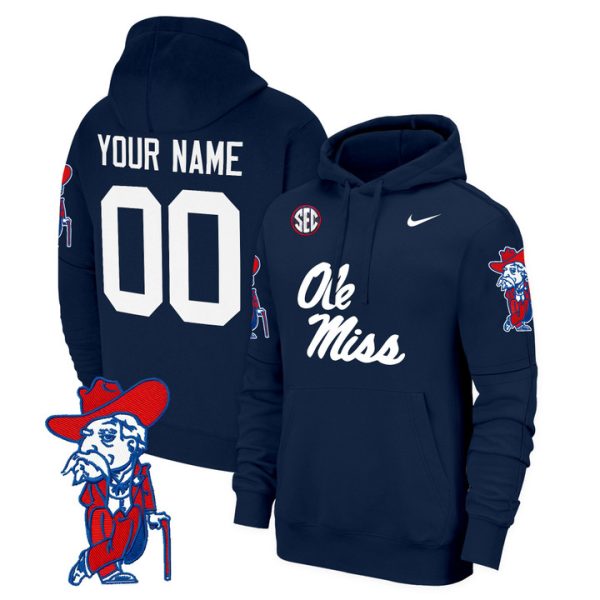Ole Miss Rebels 2024 Fleece Custom Pullover Stitched Hoodie - Navy
