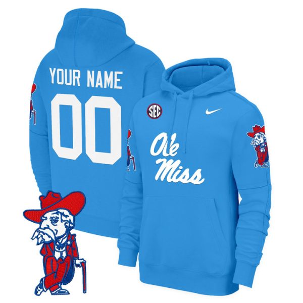 Ole Miss Rebels 2024 Fleece Custom Pullover Stitched Hoodie - Powder Blue