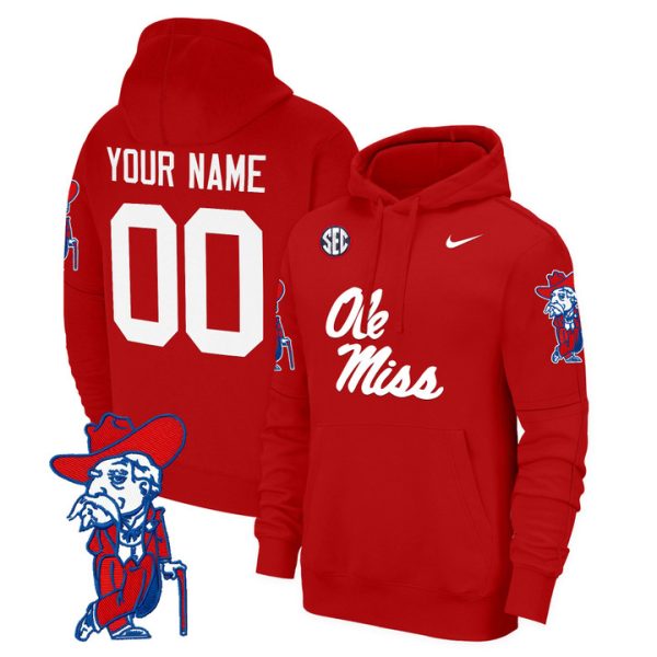 Ole Miss Rebels 2024 Fleece Custom Pullover Stitched Hoodie - Red