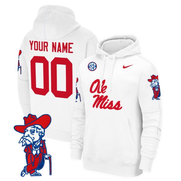 Ole Miss Rebels 2024 Fleece Custom Pullover Stitched Hoodie - White