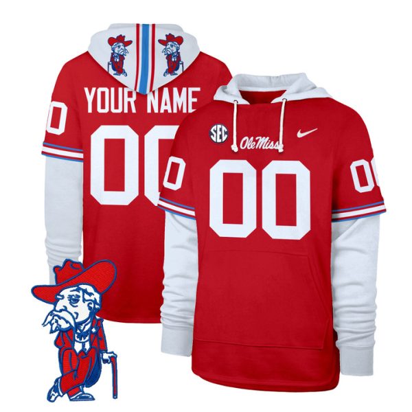 Ole Miss Rebels Shortstop 2024 Custom Pullover Stitched Hoodie - Red