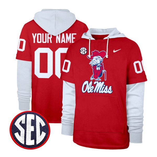 Ole Miss Rebels Shortstop 2024 Custom Pullover Stitched Hoodie - Red