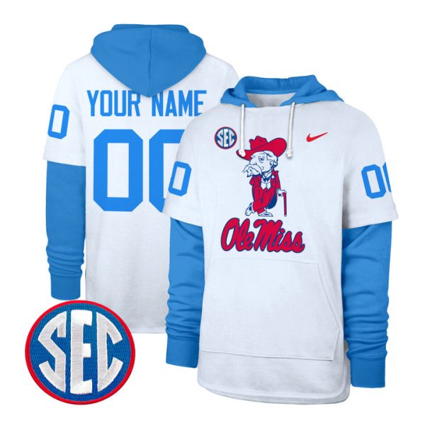 Ole Miss Rebels Shortstop 2024 Custom Pullover Stitched Hoodie - White