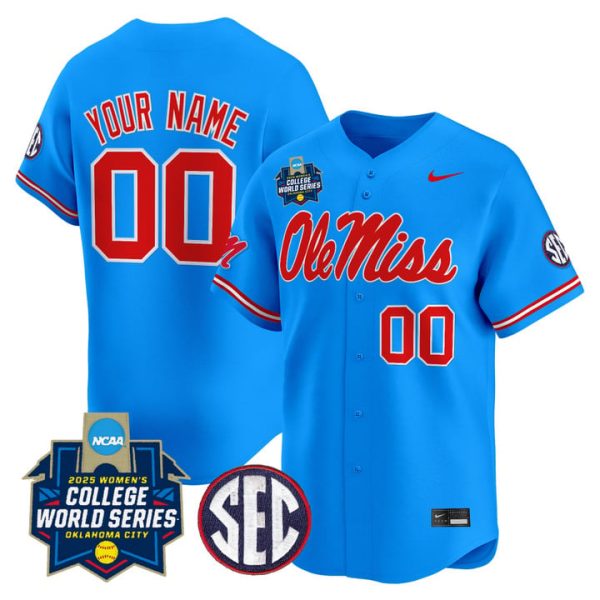 Ole Miss Rebels Softball 2025 World Series (WCWS) Vapor Premier Limited Custom Jersey Stitched Blue