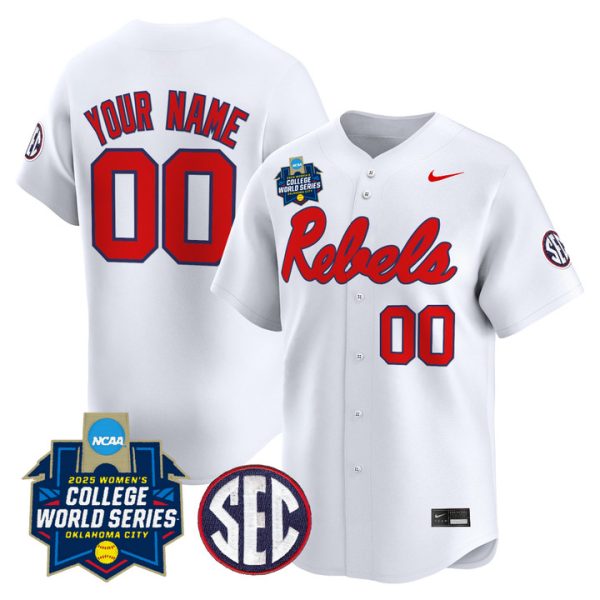 Ole Miss Rebels Softball 2025 World Series (WCWS) Vapor Premier Limited Custom Jersey Stitched White
