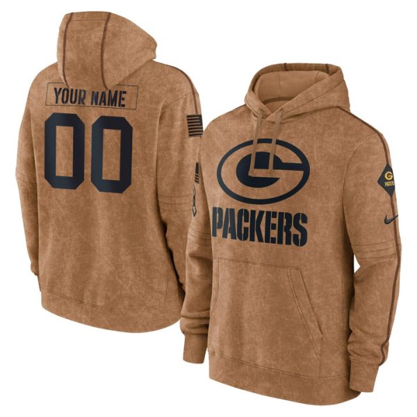 Packers 2023 Salute To Service Brown Custom Stitched Hoodie - Stitched Brown