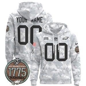 Philadelphia Eagles 2024 Salute to Service Establishment Year Patch Custom Pullover Stitched Hoodie - Marines