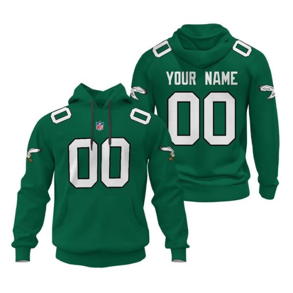 Philadelphia Eagles Kelly Green Stitched Hoodie Custom Jersey - Stitched