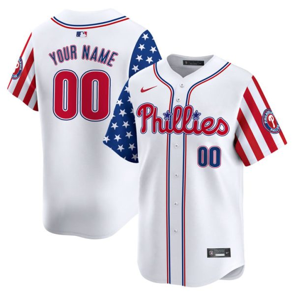 Philadelphia Phillies 2025 Independence Day Vapor Premier Limited Custom Jersey Stitched White