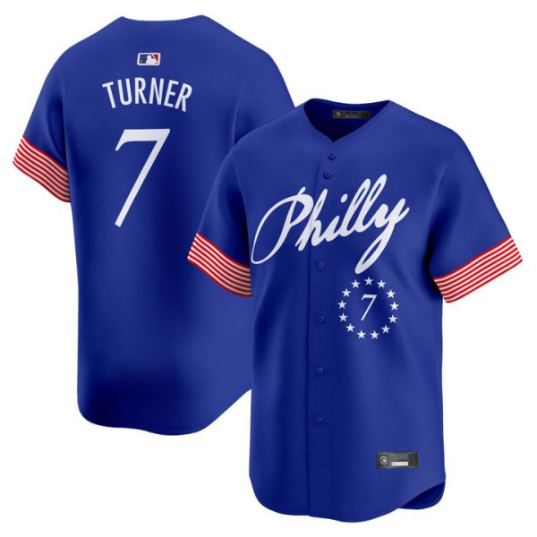 Philadelphia Phillies 2025 Independence Day Vapor Premier Limited Jersey V2 Stitched Royal Trea Turner