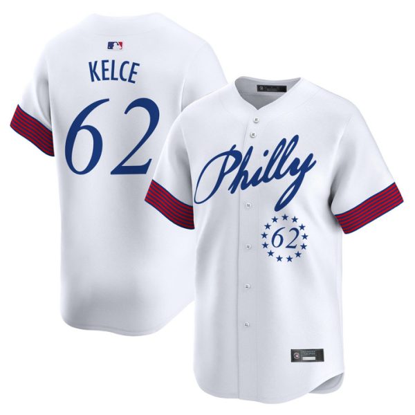 Philadelphia Phillies 2025 Independence Day Vapor Premier Limited Jersey V2 Stitched White Jason Kelce