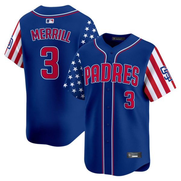San Diego Padres 2025 Independence Day Vapor Premier Limited Jersey Stitched Royal Jackson Merrill