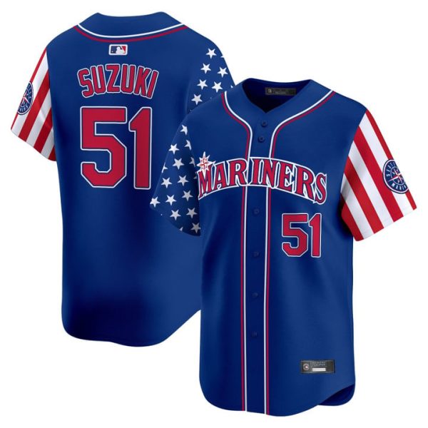 Seattle Mariners 2025 Independence Day Vapor Premier Limited Jersey Stitched Royal Ichiro Suzuki