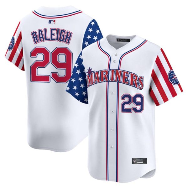 Seattle Mariners 2025 Independence Day Vapor Premier Limited Jersey Stitched White Cal Raleigh