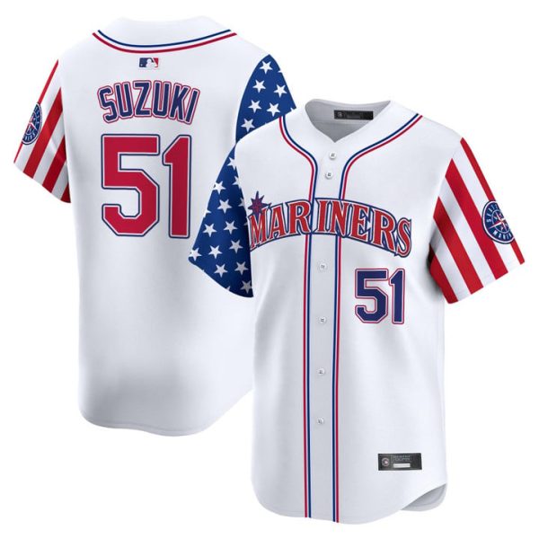 Seattle Mariners 2025 Independence Day Vapor Premier Limited Jersey Stitched White Ichiro Suzuki