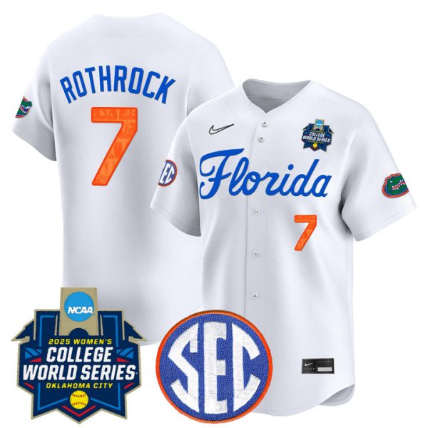 Size - Florida Gators Softball 2025 World Series (WCWS) Vapor Premier Limited Jersey Stitched White Keagan Rothrock