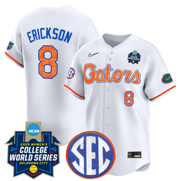 Size - Florida Gators Softball 2025 World Series (WCWS) Vapor Premier Limited Jersey Stitched White Limited Jocelyn Erickson
