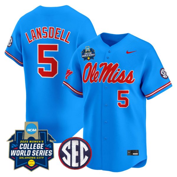Size - Ole Miss Rebels Softball 2025 World Series (WCWS) Vapor Premier Limited Jersey Stitched Blue Ashton Lansdell