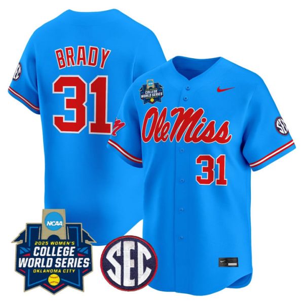 Size - Ole Miss Rebels Softball 2025 World Series (WCWS) Vapor Premier Limited Jersey Stitched Blue Lexie Brady