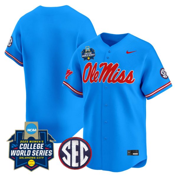 Size - Ole Miss Rebels Softball 2025 World Series (WCWS) Vapor Premier Limited Jersey Stitched Blue Team