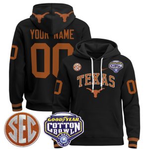Texas Longhorns Cotton Bowl Patch Custom Pullover Stitched Hoodie - Black